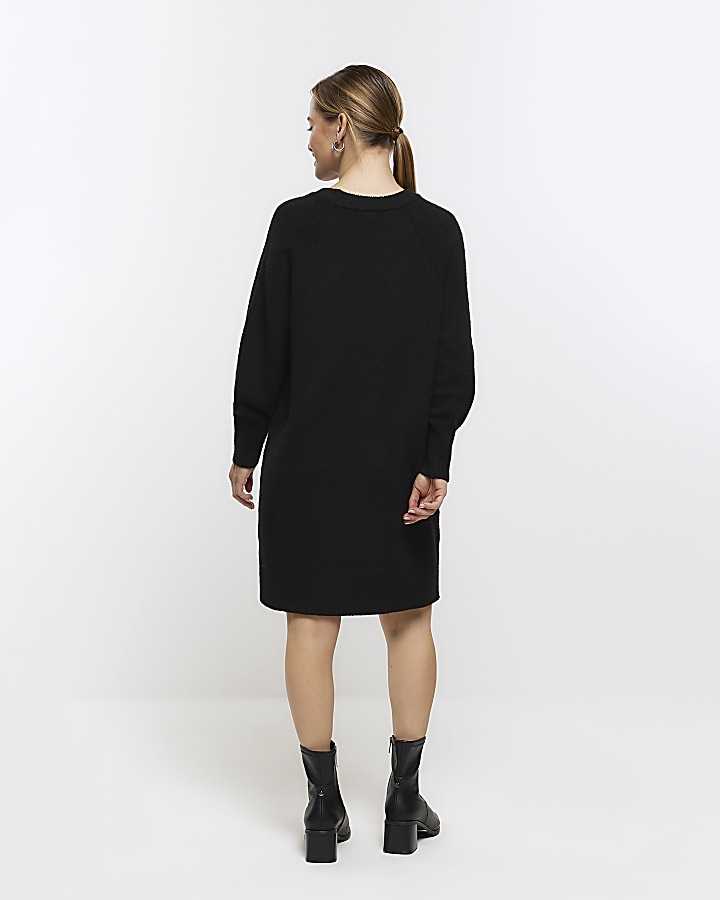 Petite black long sleeve jumper mini dress