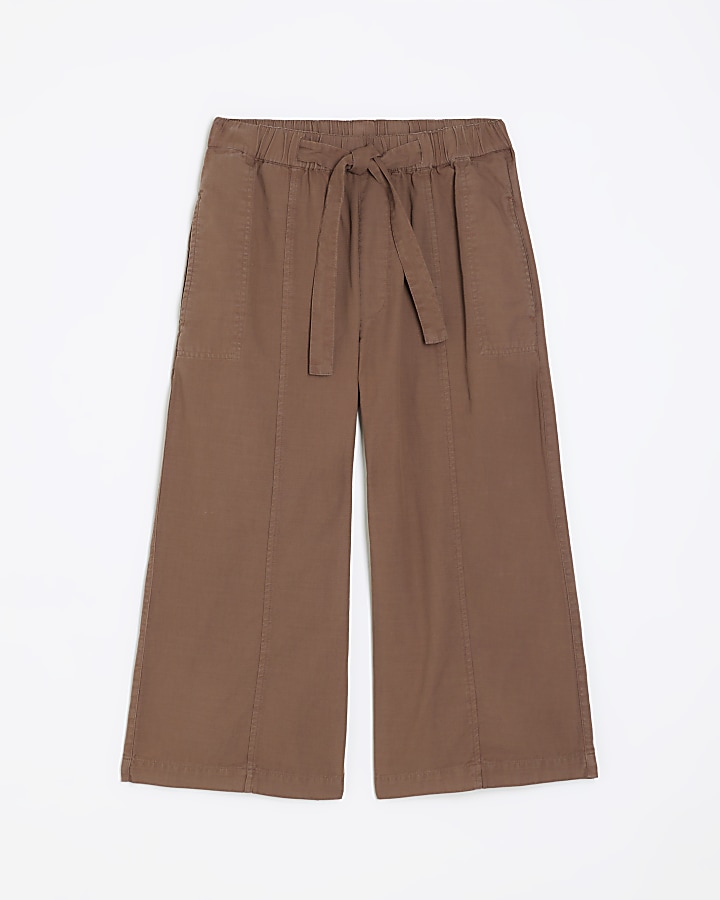 Brown cropped wide leg culottes