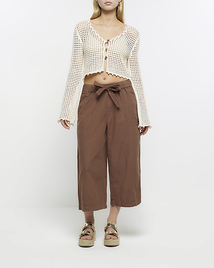 Brown cropped wide leg culottes