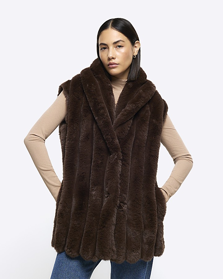 Brown faux fur gilet