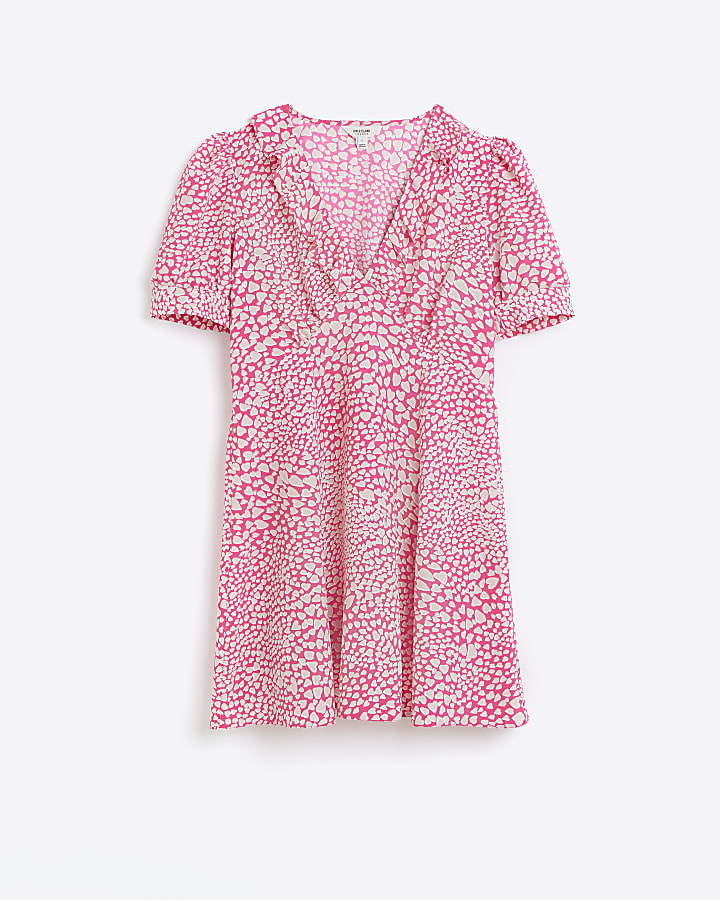 Pink heart print frill swing mini dress | River Island