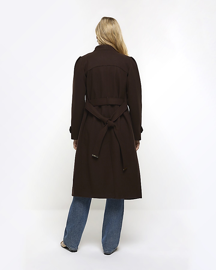 Brown belted wrap coat