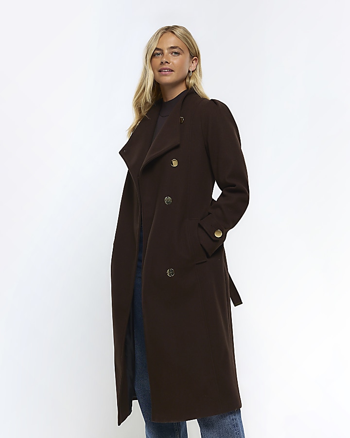 Brown belted wrap coat