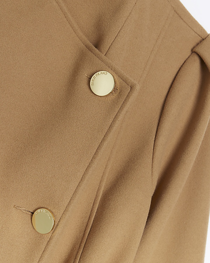 Petite brown belted wrap coat