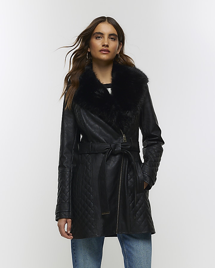 River island black hot sale faux leather jacket