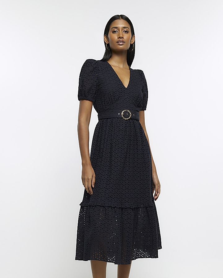 Black broderie clearance dress