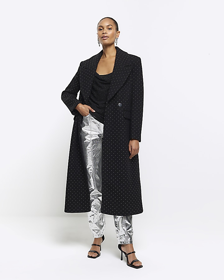 Black Embellished Longline Coat