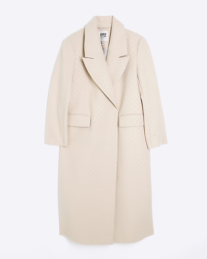 Beige embellished longline coat