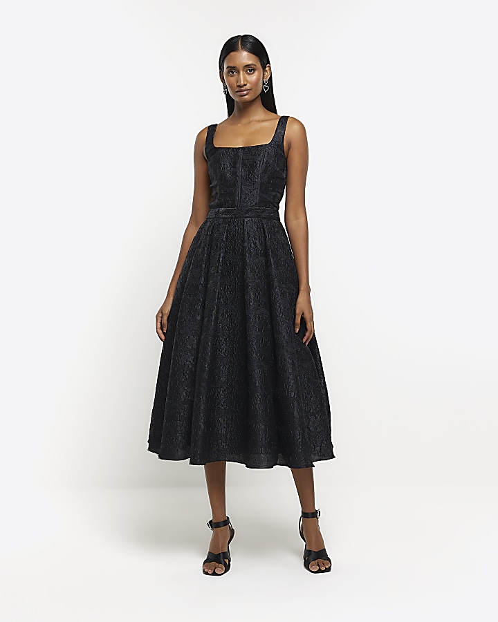 Black textured midi prom dress