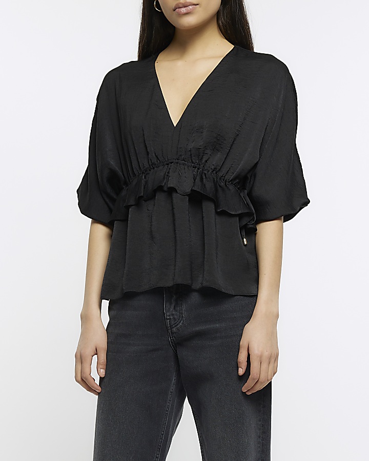 Black ruffle blouse