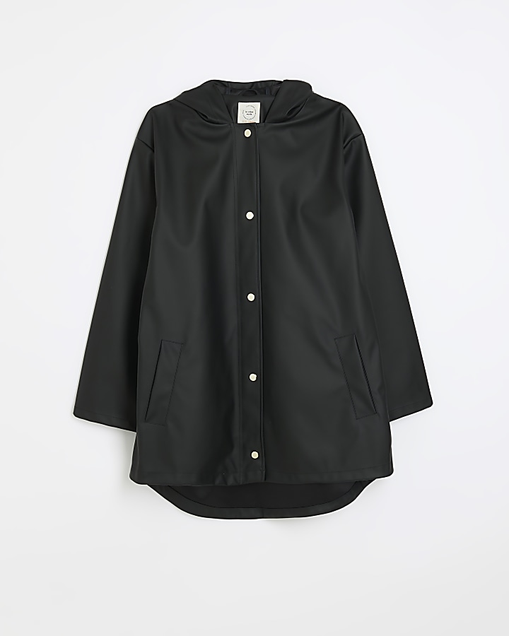 Black hooded rain coat