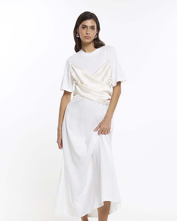 White RI Studio satin wrap maxi dress