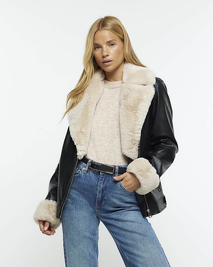 Fur trim biker jacket sale