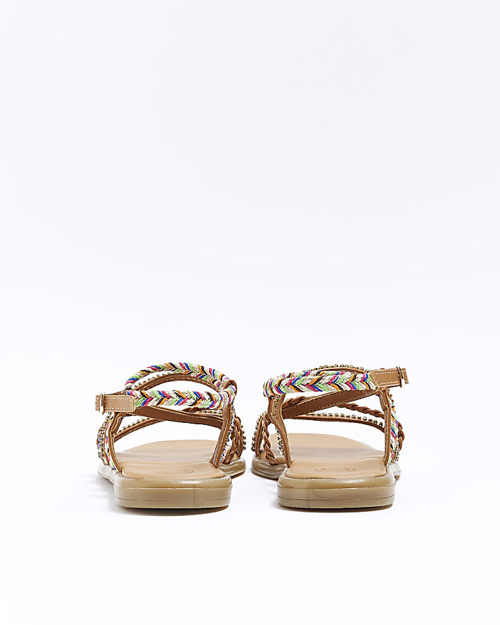 Brown embellished flat sandals