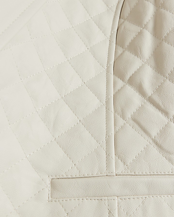 Stone faux leather quilted blazer