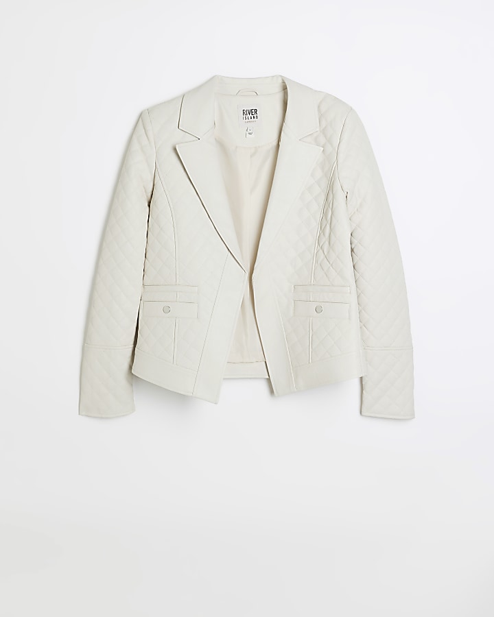 Stone faux leather quilted blazer
