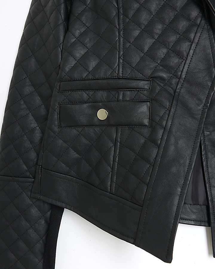 Black faux leather quilted blazer