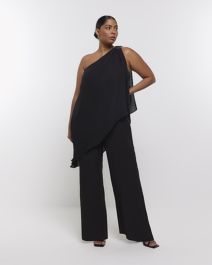 Plus black drape jumpsuit