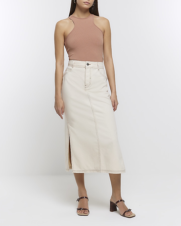 Pink denim skirt river cheap island