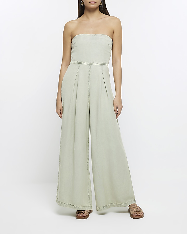 Green lyocell bardot jumpsuit