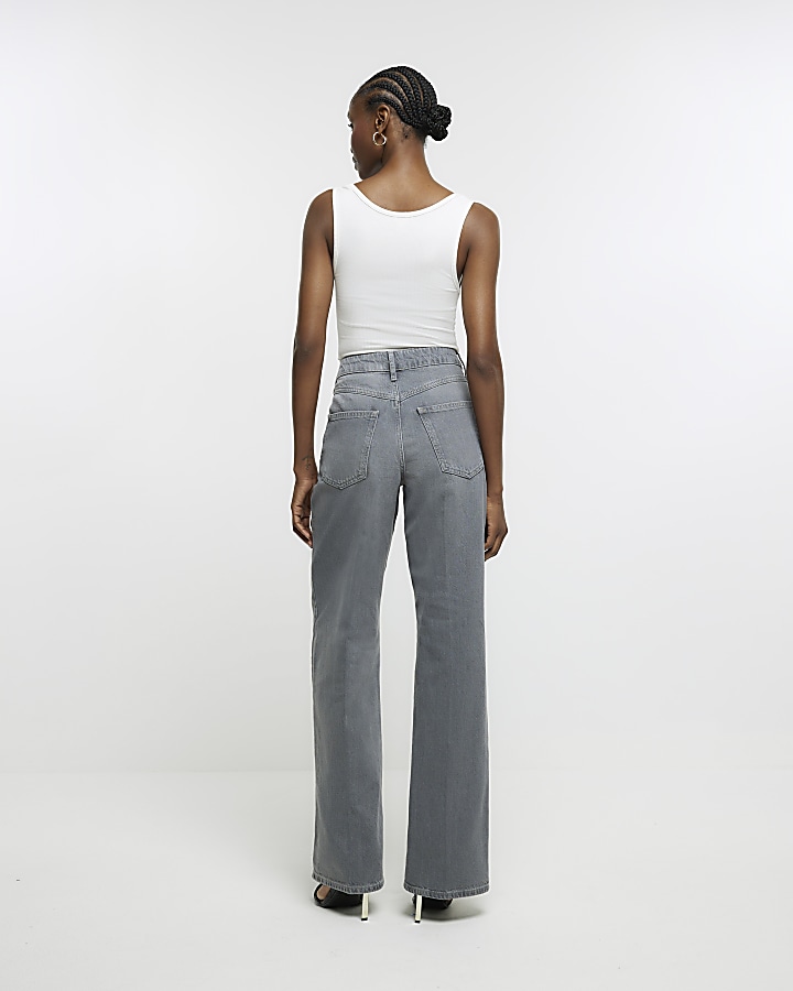 Grey tailored wide leg jeans