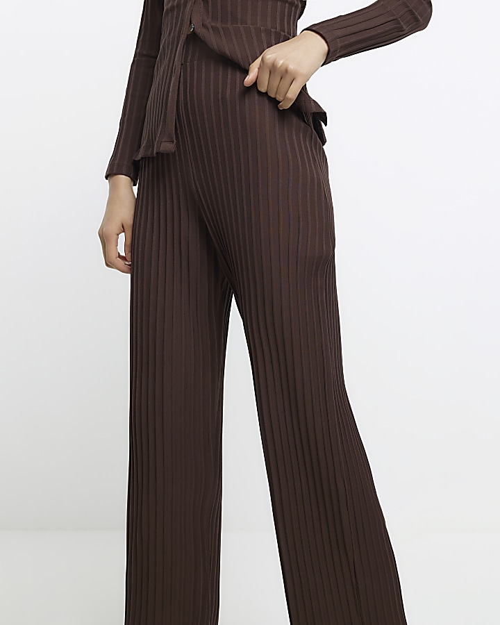 Brown ribbed wide leg trousers