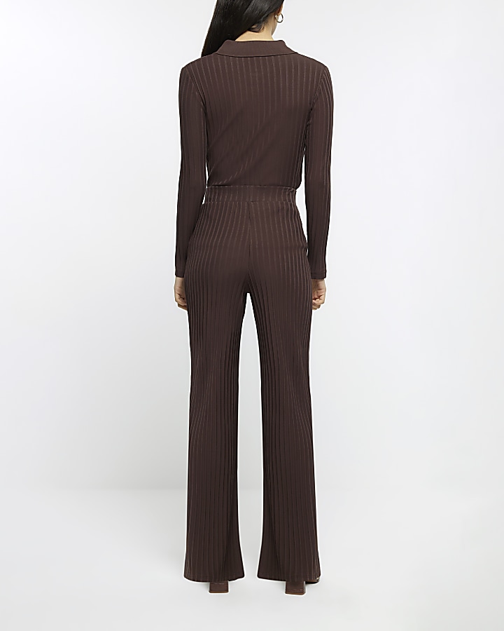 Brown ribbed wide leg trousers