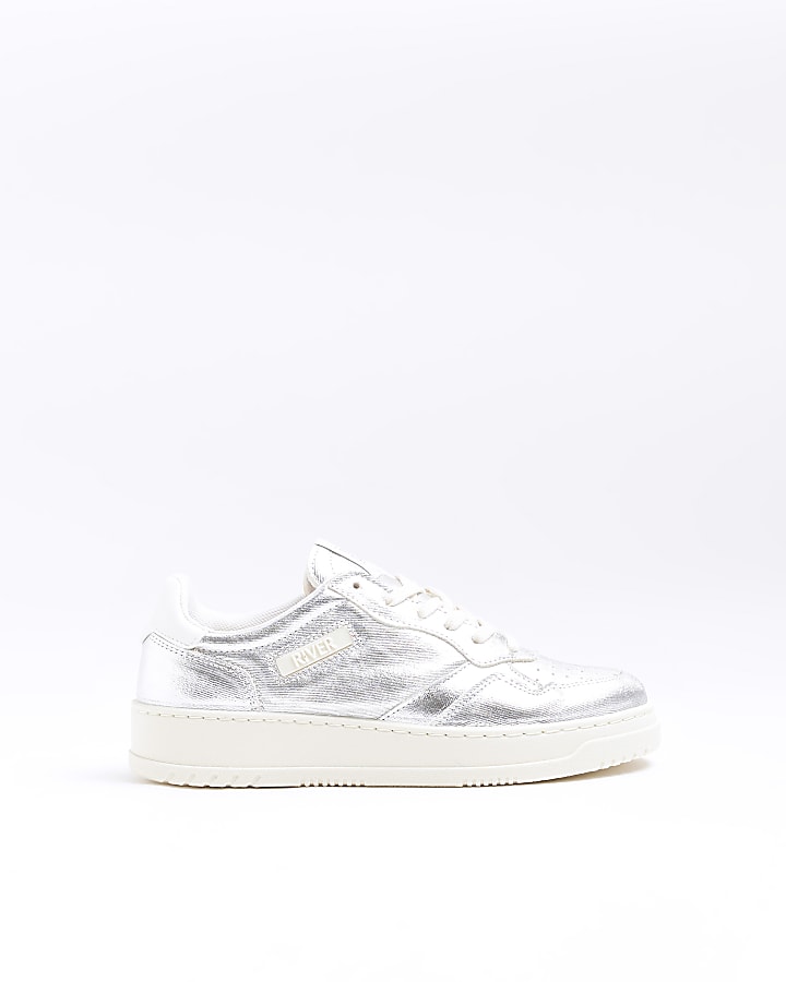 Silver metallic lace up trainers