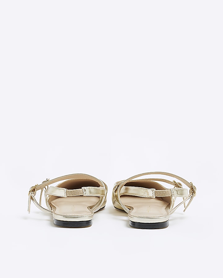 Gold buckle strap slingback shoes