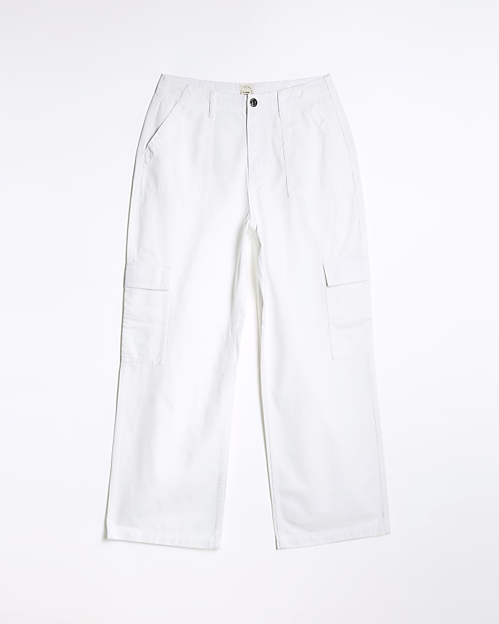 White utility cargo trousers