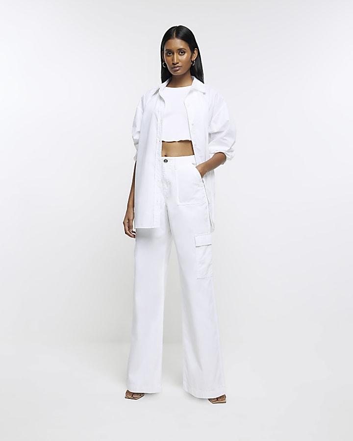 White utility cargo trousers