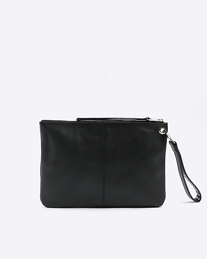 Black zip front clutch bag
