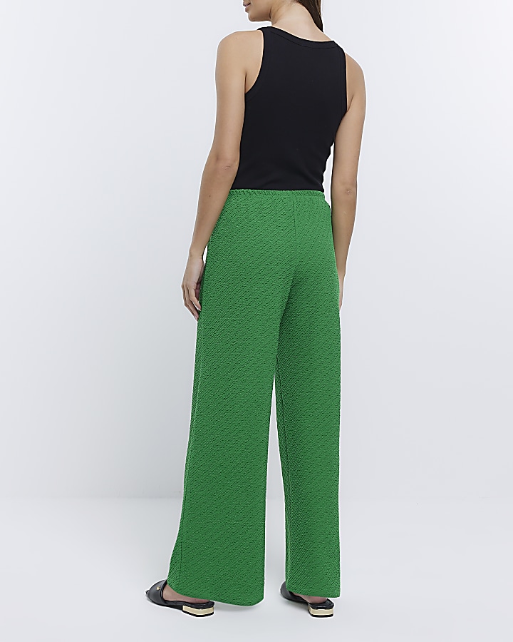 Green - Bright Pull On Wide leg textured Trs