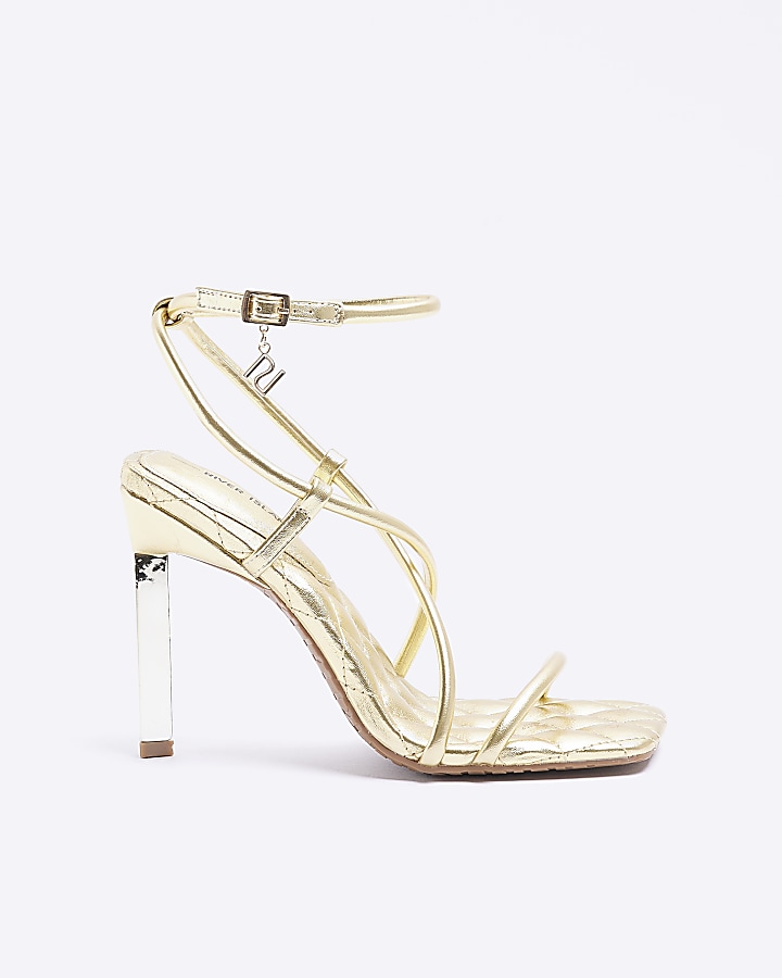 Gold wide fit heeled sandals River Island