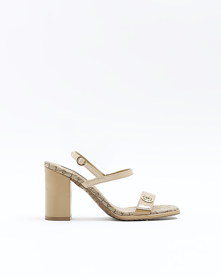 Beige wide fit block heel sandals