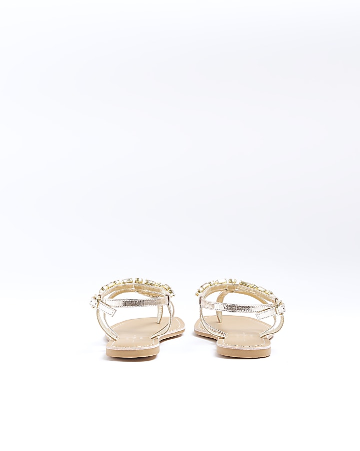 Gold wide fit leather embellished sandals