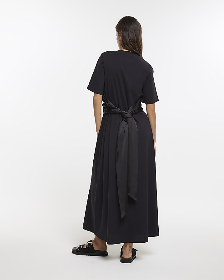 Black RI Studio satin wrap maxi dress
