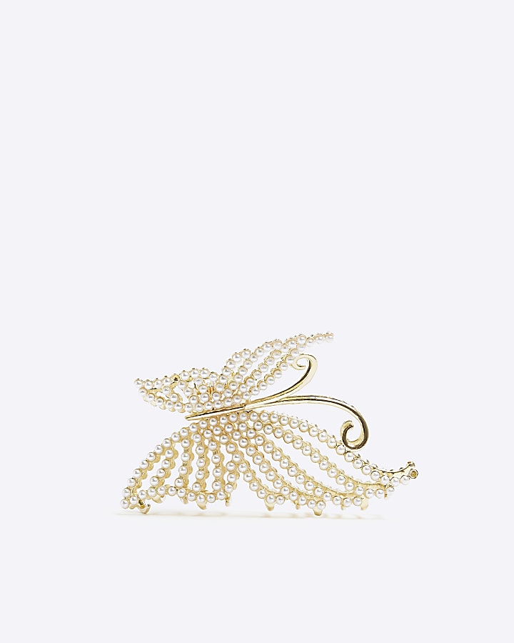 Gold Pearl Butterfly Hair Claw