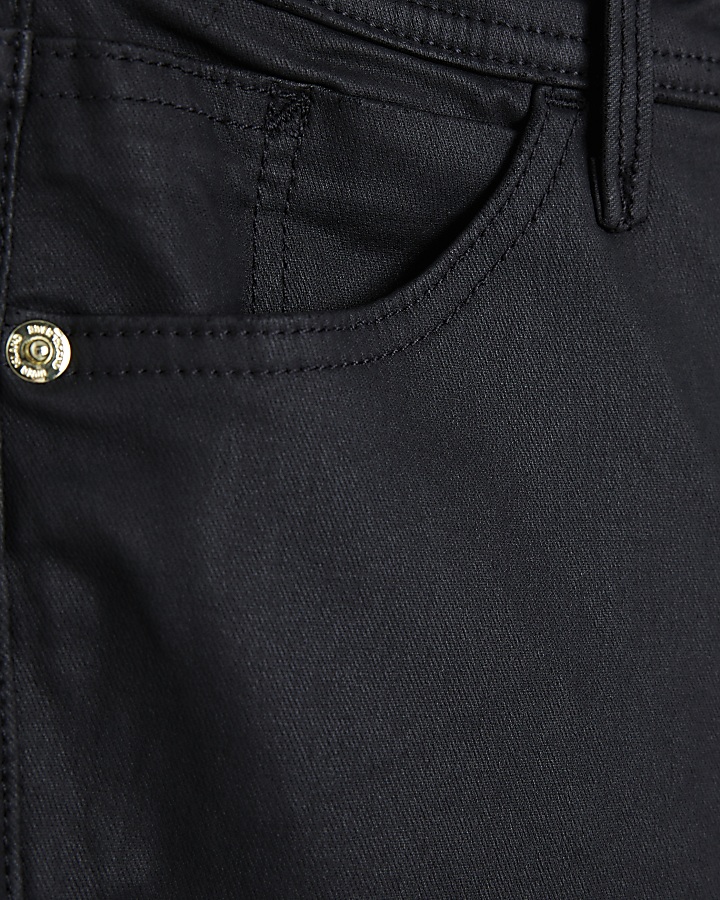 Black high waisted coated cargo skinny jeans | River Island