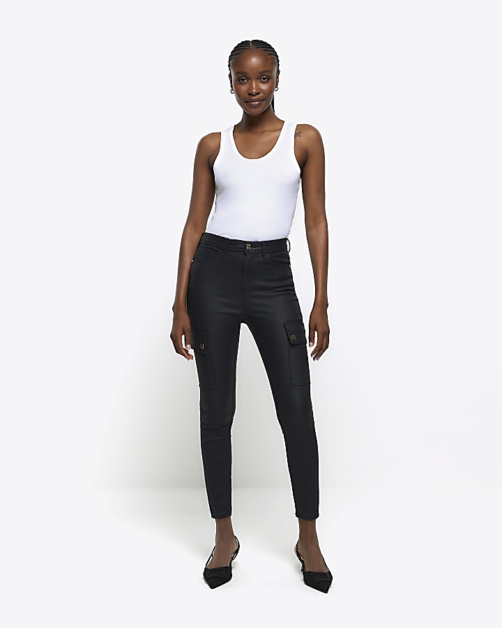 River island black coated hot sale jeans