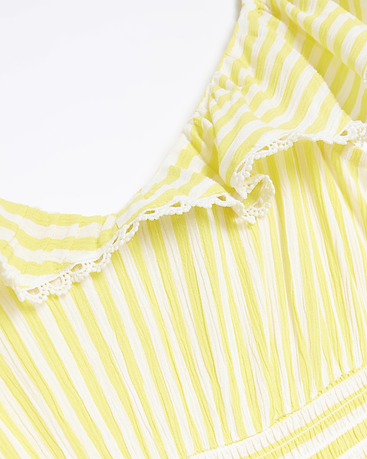 Yellow stripe frill midi dress