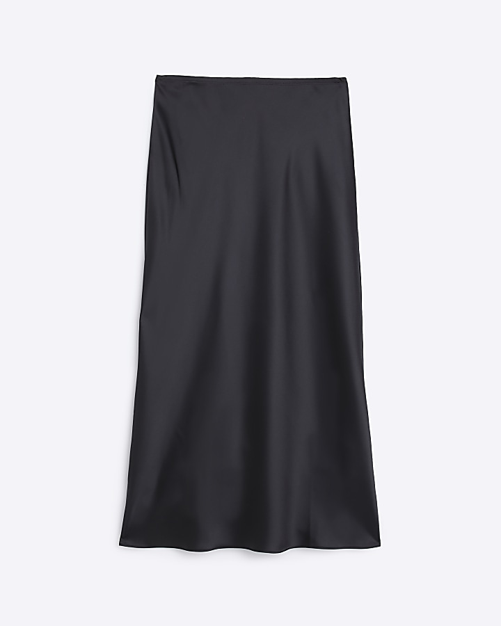 Black satin maxi skirt
