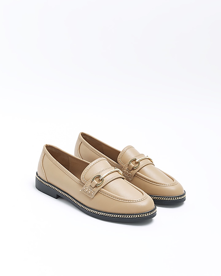Beige chain detail loafers