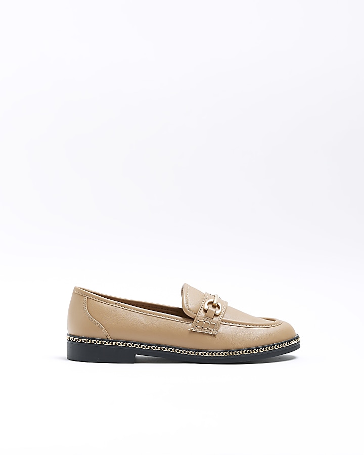 Beige chain detail loafers