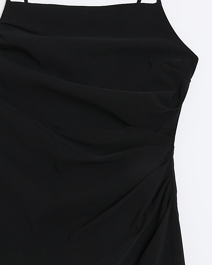Black ruched side slip midi dress River Island