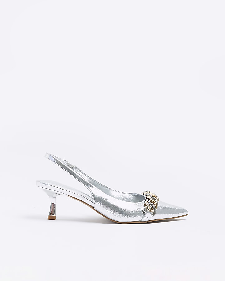 Silver slingback hot sale kitten heels