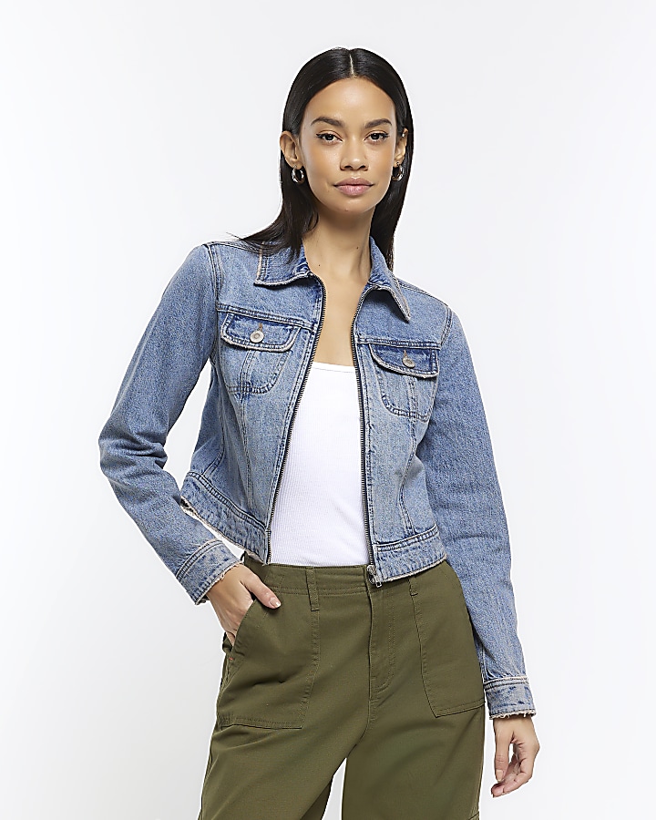 River island cheap cropped denim jacket