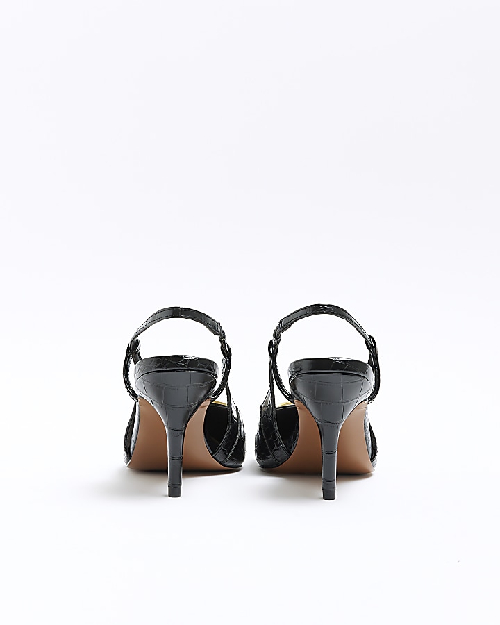 Black patent heeled court shoes | River Island