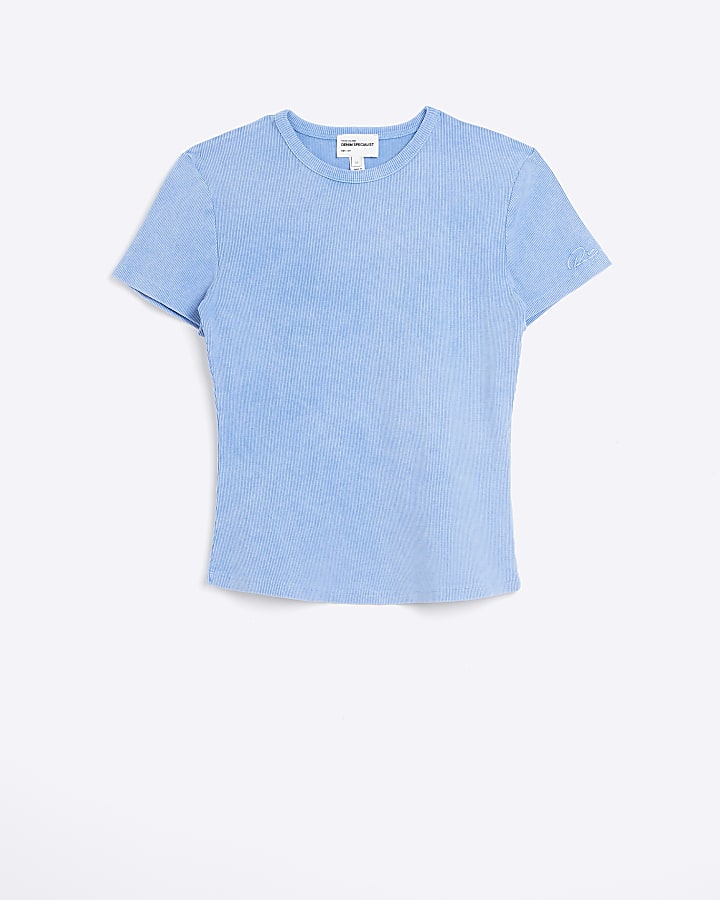 Blue ribbed short sleeve t-shirt