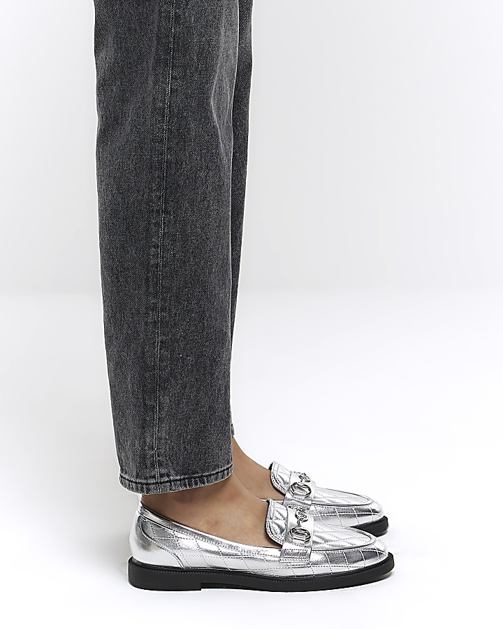 Silver metallic quilted loafers